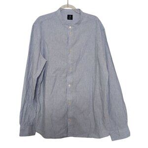 Deauville x Armor Lux Stripe Shirt Men Size Large Blue Cotton Linen Long Sleeve